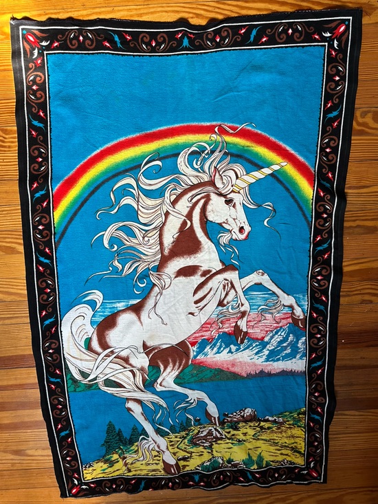 Other - Vintage 70s Beushed Cotton Unicorn Rainbow Tapestry